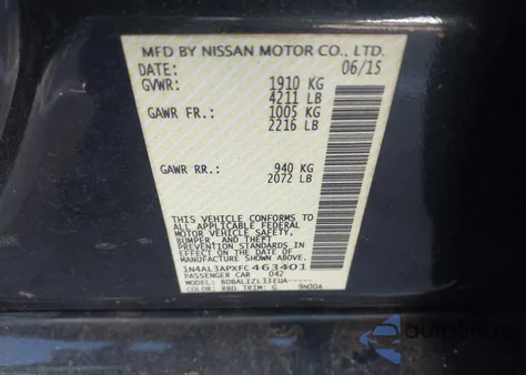 2015 Nissan Altima 2.5 Sv из США, поврежденный, VIN 1N4AL3APXFC463401